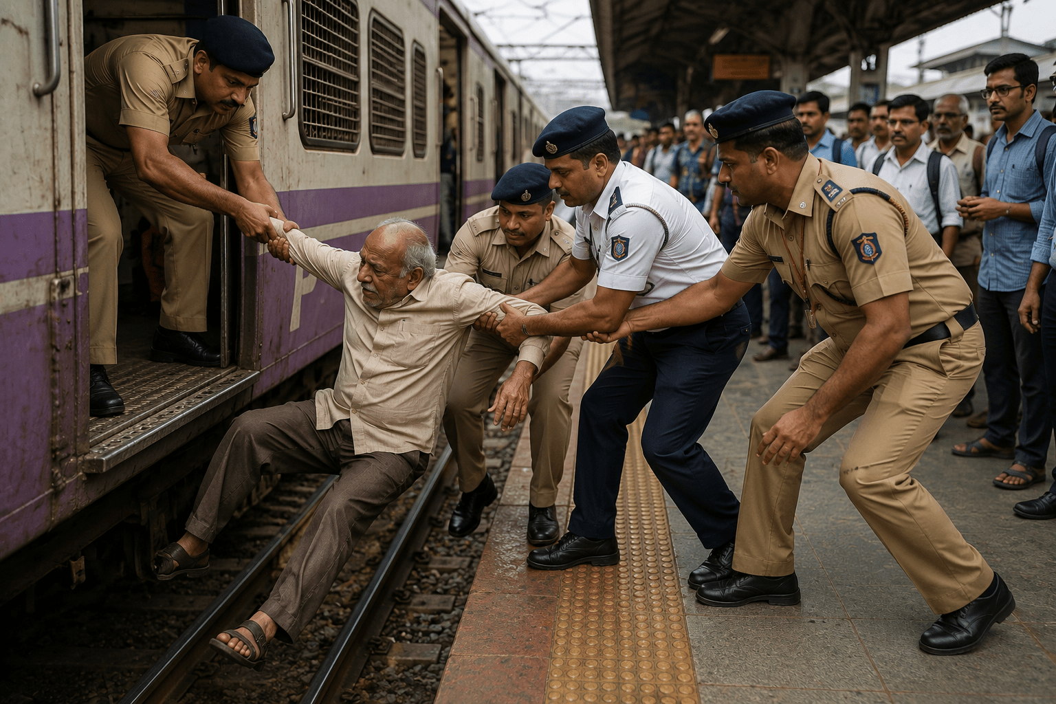 Miraculous Rescue! Alert GRP & RPF Cops Save 70-Year-Old Senior Citizen from Slipping Under Moving Train at Dombivli Station
