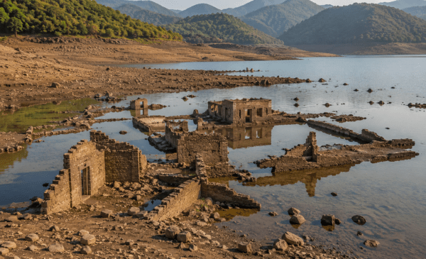 History Resurfaces: Ruins of Submerged Bamnoli Village Emerge as Koyna Dam Water Levels Drop.