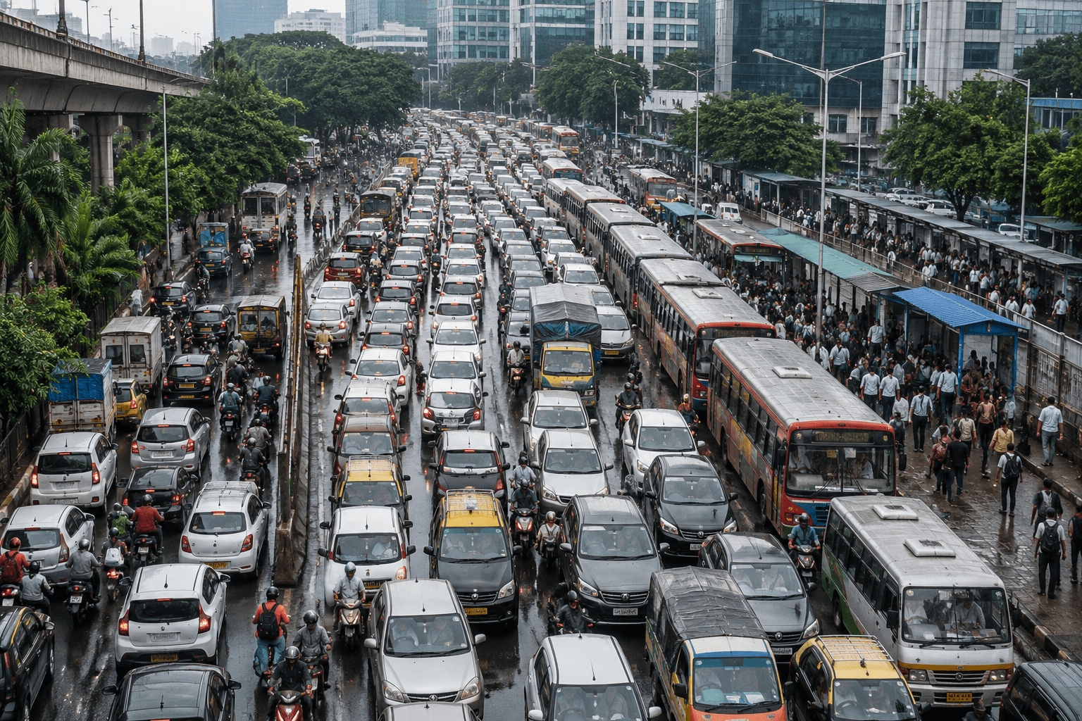 BEST Strike Cripples BKC 'Public Transport Day'; Widespread Traffic Jams Across Mumbai.