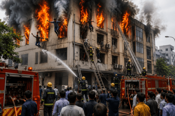 Massive Fire at Lucknow Coaching Centre: Students Jump From Windows to Save Lives as 14 Fire Tenders Rush to the Spot.