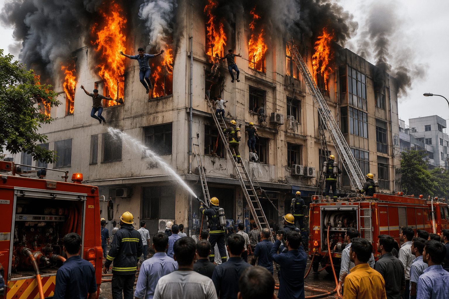 Massive Fire at Lucknow Coaching Centre: Students Jump From Windows to Save Lives as 14 Fire Tenders Rush to the Spot.