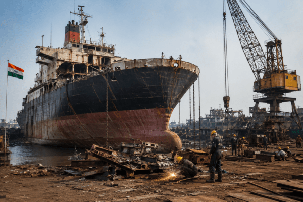 India Becomes World's Largest Ship Recycling Hub; Market Share Surges to 35.4% in 2025.