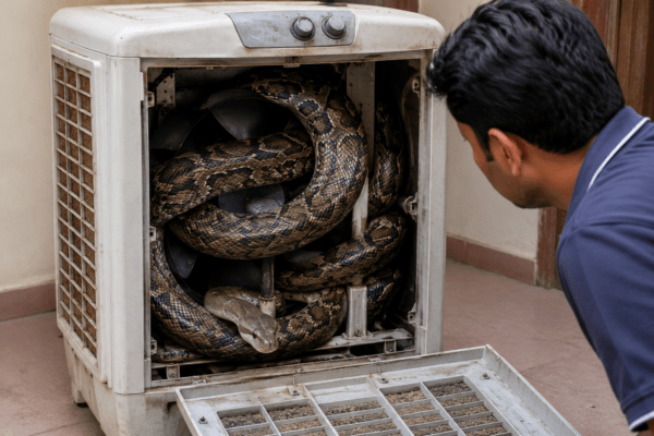 Shocking! Man Finds Huge Snake Coiled Inside Cooler; Viral Video Raises Safety Concerns.