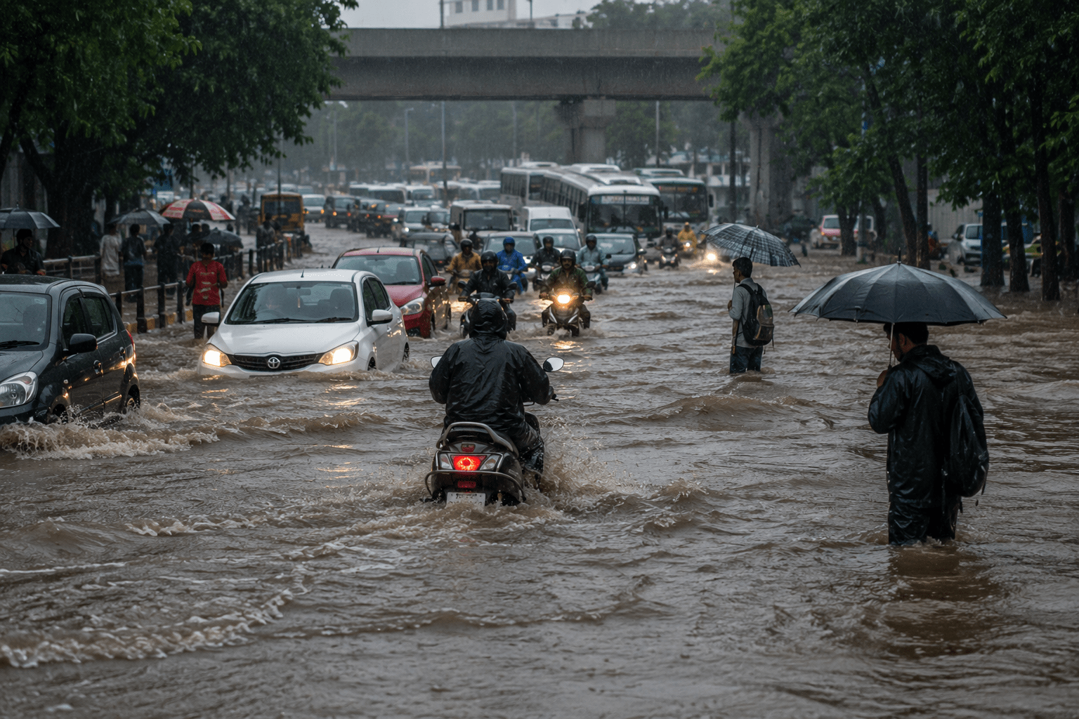 Pune Paralyzed: Heavy Rain Floods Roads and Disrupts Traffic Across the City