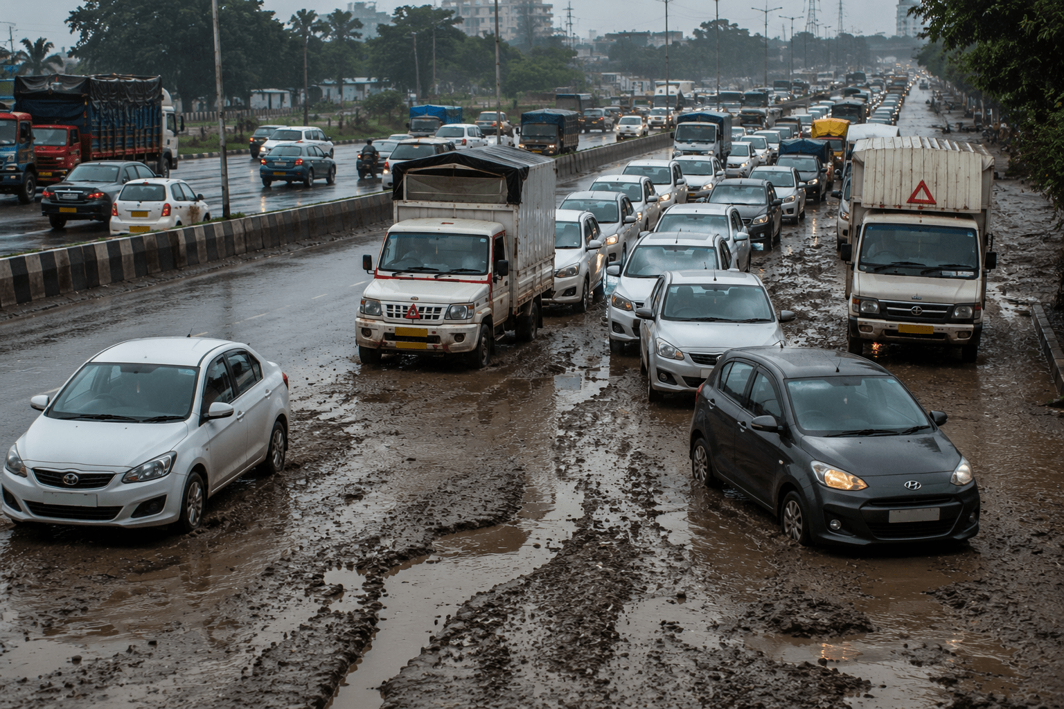 Pune's Hadapsar Paralyzed: Heavy Rain and Potholes Stall Traffic for Six Hours on Solapur-Saswad Route