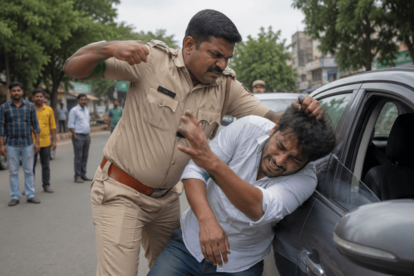 Shocking Video: Police Officer Brutally Beats Car Driver for Recording Bribe-Taking Incident.