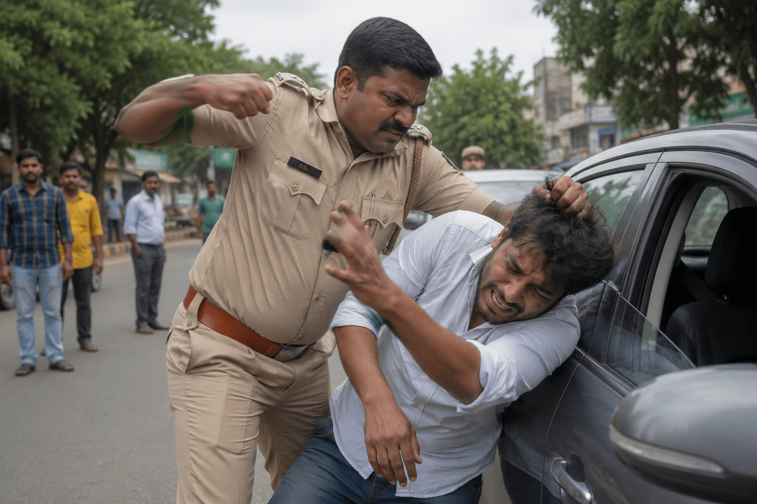 Shocking Video: Police Officer Brutally Beats Car Driver for Recording Bribe-Taking Incident.