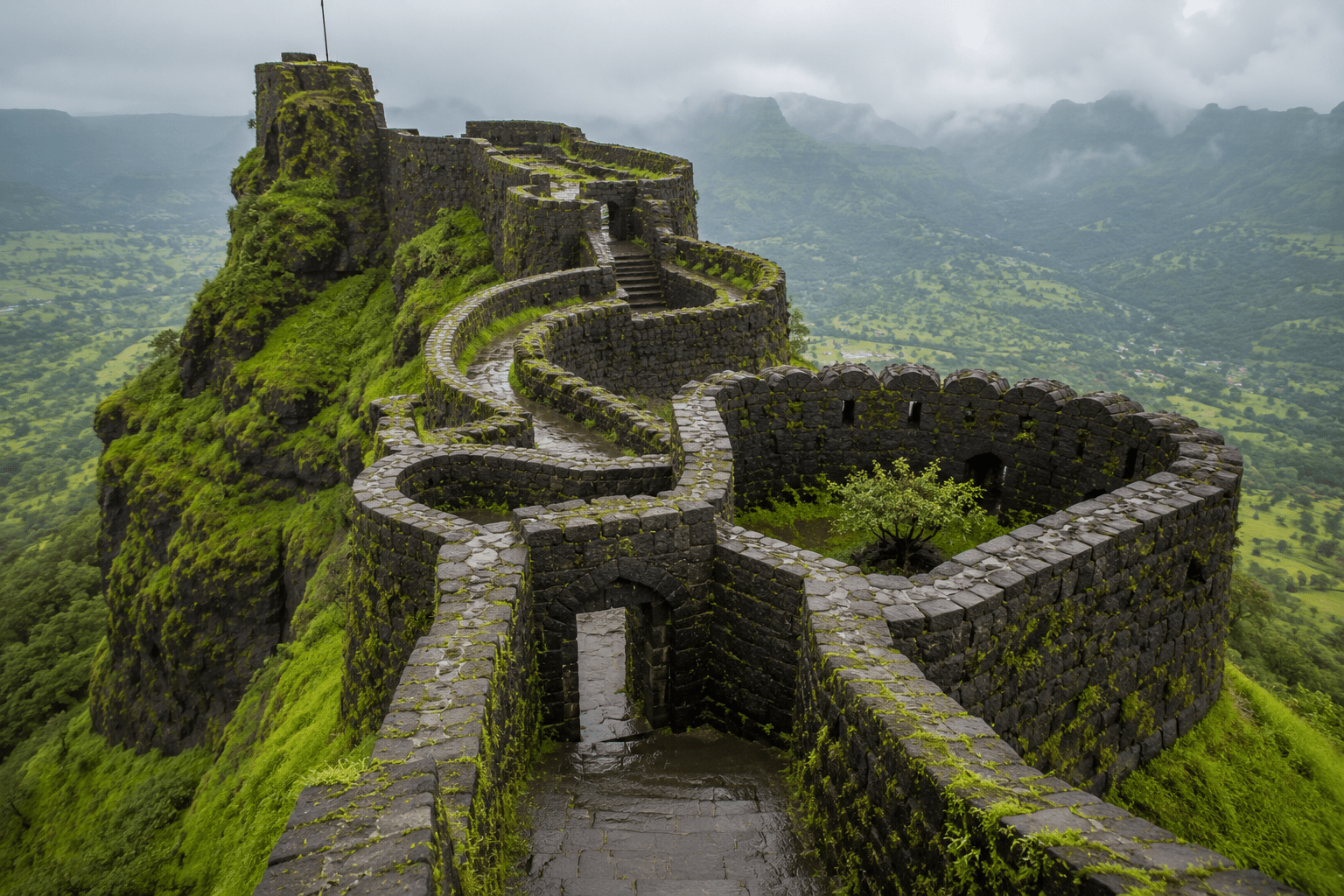 Lohagad Fort’s Glory: UNESCO Recognition Highlights Its Unique Serpentine Gates and Scorpion-Tail Tower.