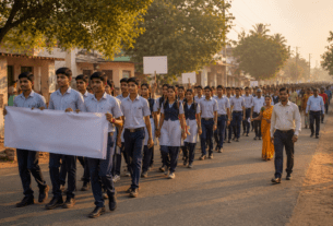 Youth against drugs: Students in Ghodegaon hold awareness rally to fight substance abuse on International Day Against Drug Abuse.