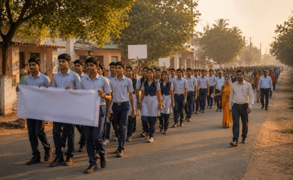 Youth against drugs: Students in Ghodegaon hold awareness rally to fight substance abuse on International Day Against Drug Abuse.