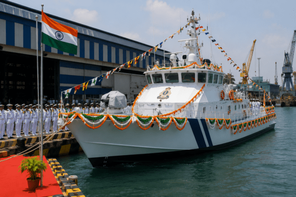 Indian Coast Guard Commissions New-Generation Fast Patrol Vessel 'ICGS Akshay' at Goa Shipyard.