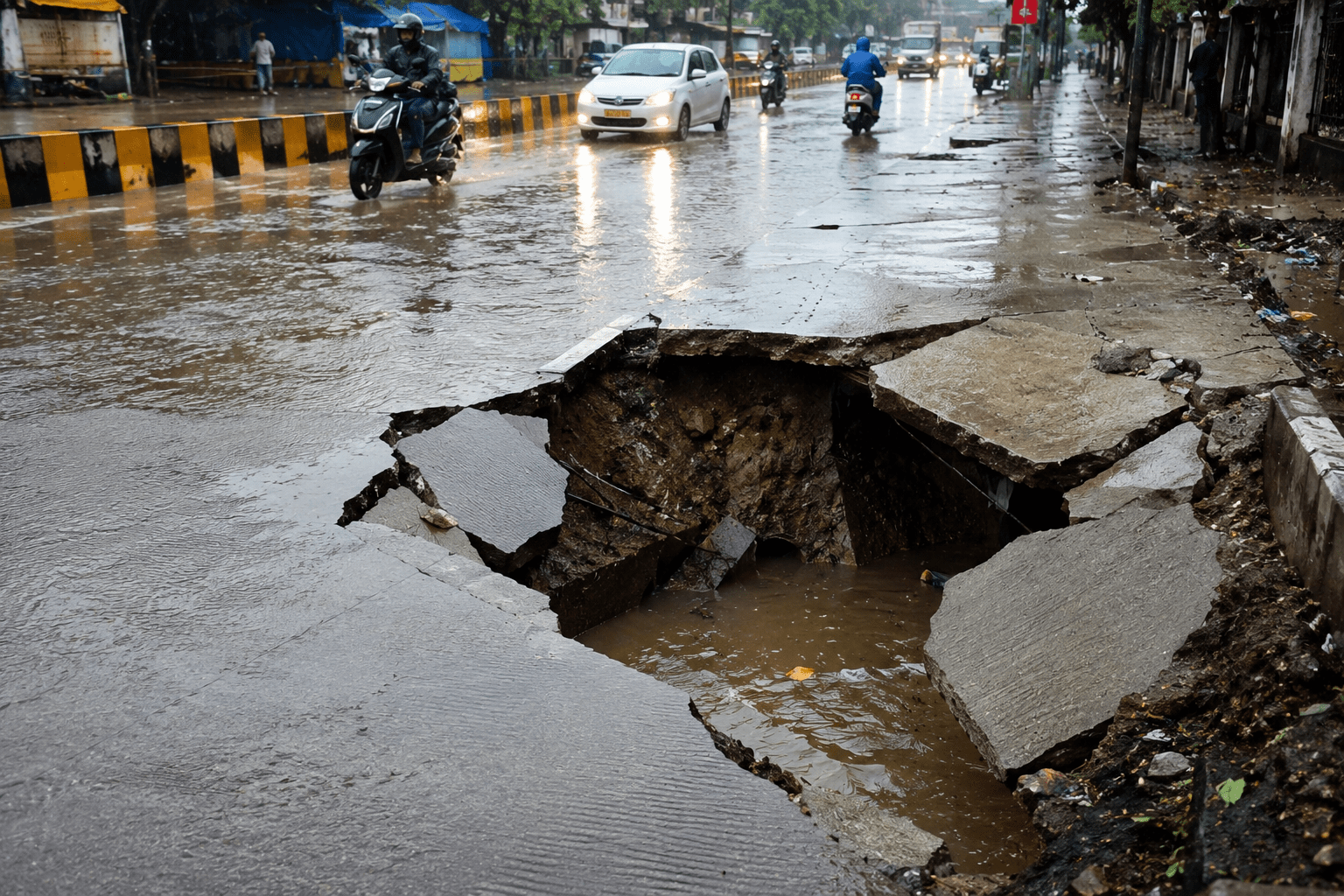 First Rain Fails Quality Test: Newly Constructed Cement Road in Pratap Nagar Cracks and Crumbles.