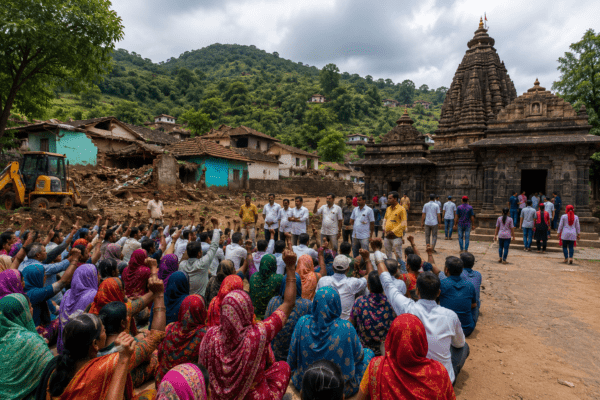 Khidrapur Agitation Intensifies: Villagers Protest Against Demolition Order of 71 Houses, Temple Reopened for Tourists.