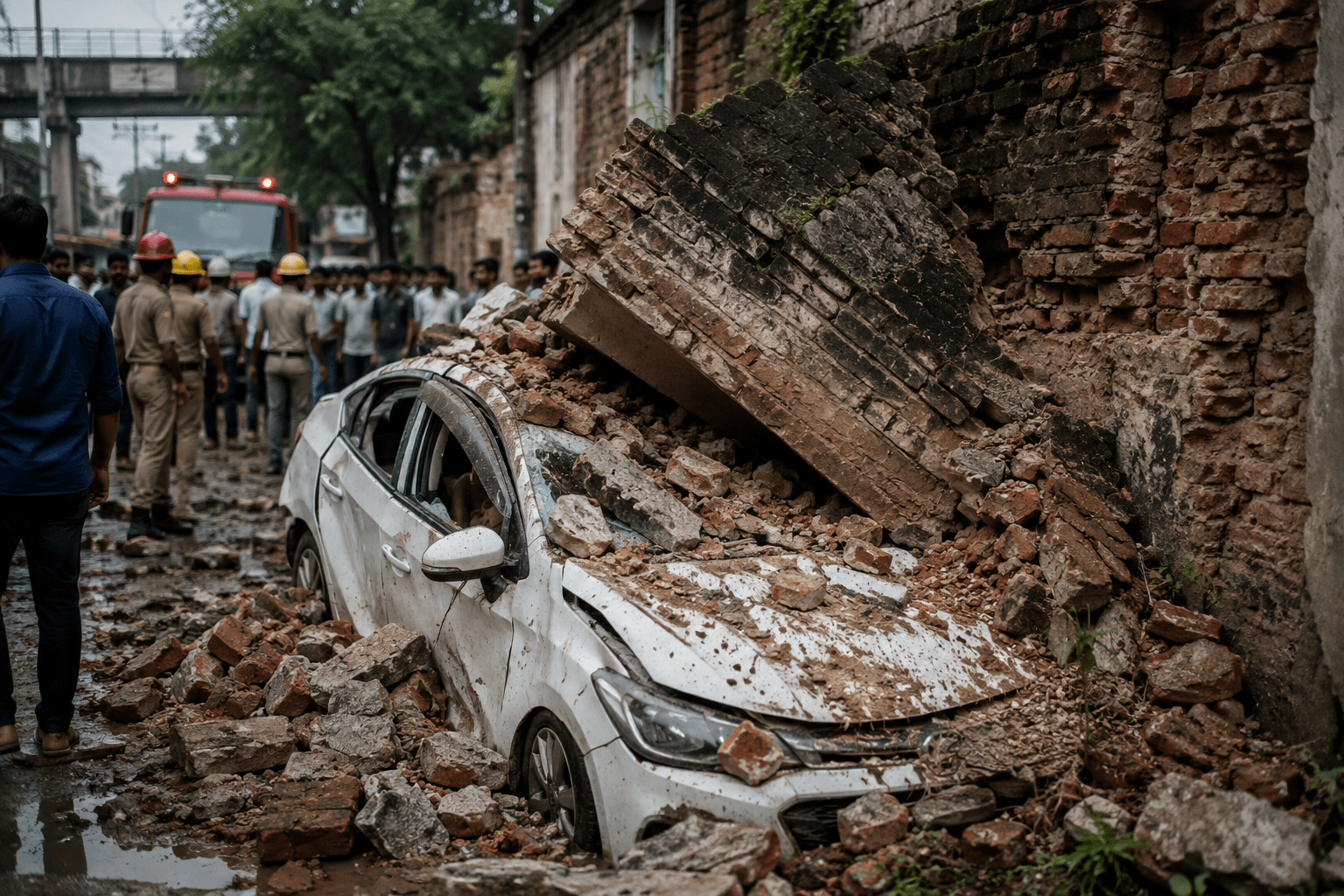 Tragic Accident in Nagpur: 70-Year-Old Building Wall Collapses on Car, One Person Killed