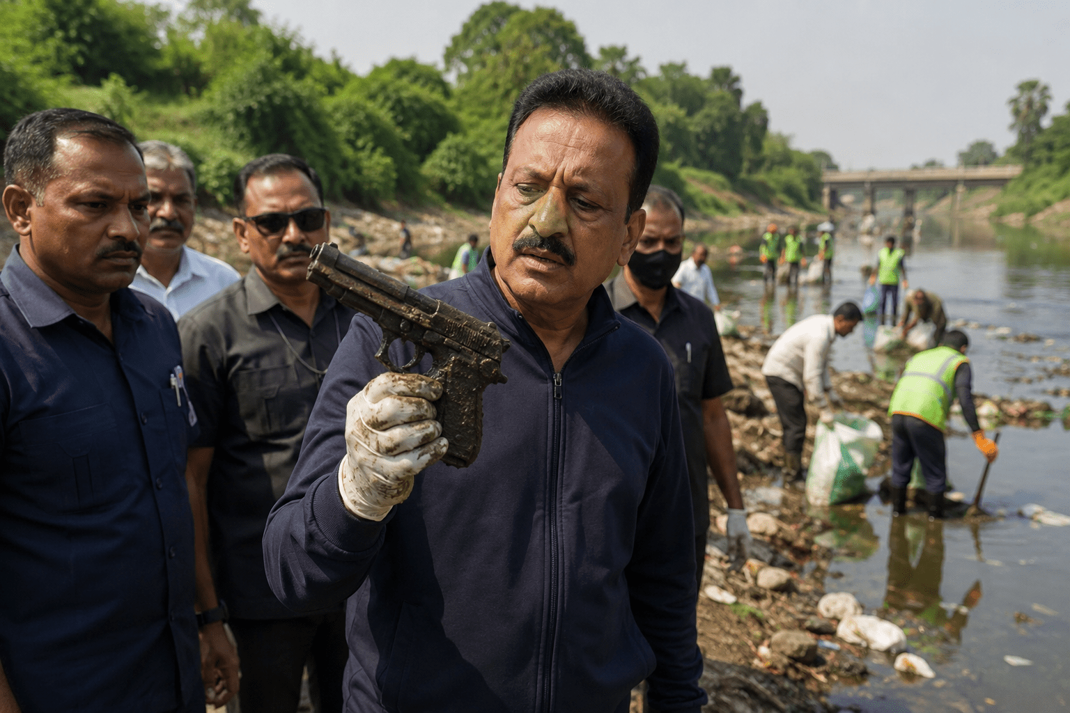 Shocking Discovery: Minister Girish Mahajan Unearths Pistol During Nashik River Cleanup!