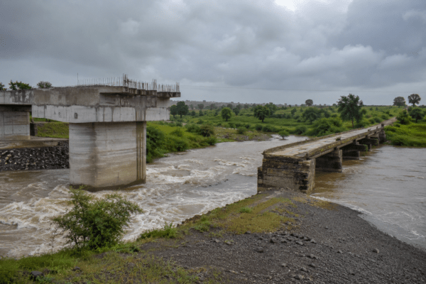 Ghoda River Bridge Crisis: Incomplete New Bridge on Belhe-Jejuri Highway Threatens Commuters and Heavy Vehicles with Floods This Monsoon