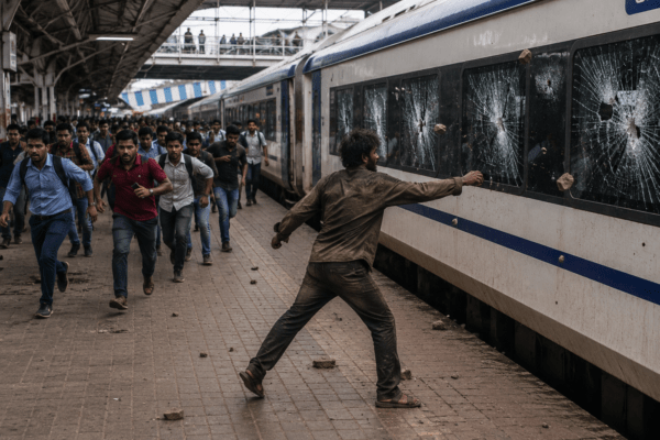 Railway Station Terror: Mentally Ill Man Attacks Passengers With Glass, Pelts Stones at Vande Bharat Express Near Nagpur!