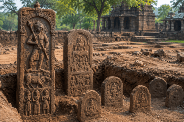 Medieval History Unearthed: Rare 'Go-Rakshak Virgal' and Ancient Hero Stones Discovered at Jyotirling Temple in Bhudargad, Kolhapur!