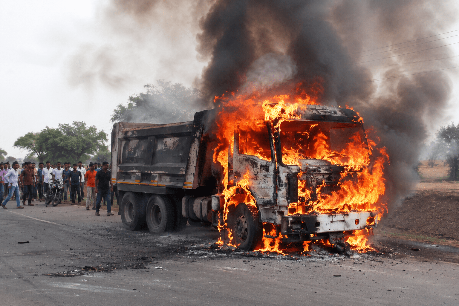 Solapur Road Mishap: Biker Farmer Crushed to Death by Speeding Dumper, Furious Villagers Torch the Vehicle!