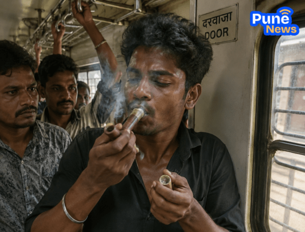 Mumbai Local Shocker: Passengers Caught Smoking 'Chilam' Inside Moving Train; Video Sparks Outrage
