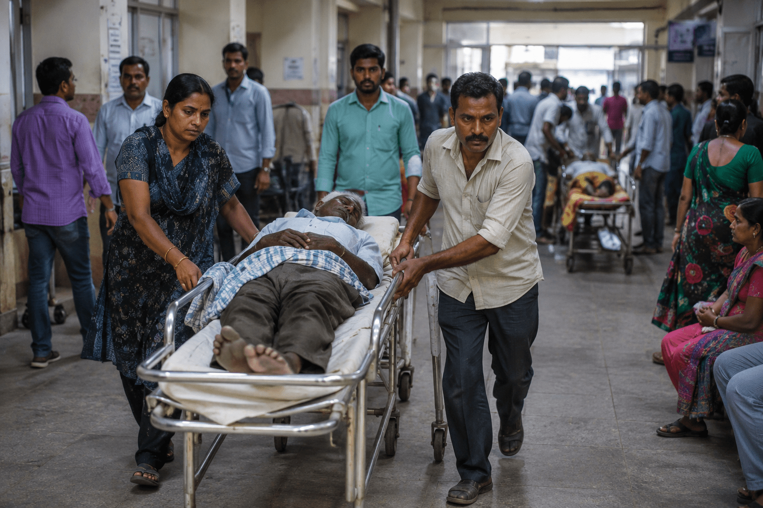 Healthcare in Shambles: Relatives Forced to Push Stretchers at Pune's Sassoon Hospital Due to Severe Class-IV Staff Shortage!