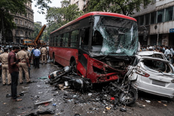 Dadar Horrific Crash: 1 Dead, 6 Injured as Brake Failure on Electric BEST Bus Causes Multi-Vehicle Pile-up; High-Level Probe Ordered