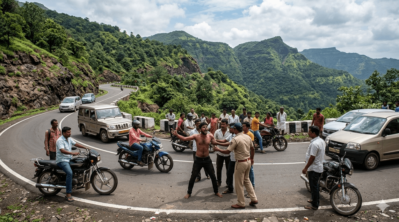 High-Voltage Drama on Road: Naked Youth Creates Chaos at Paud Ghat.