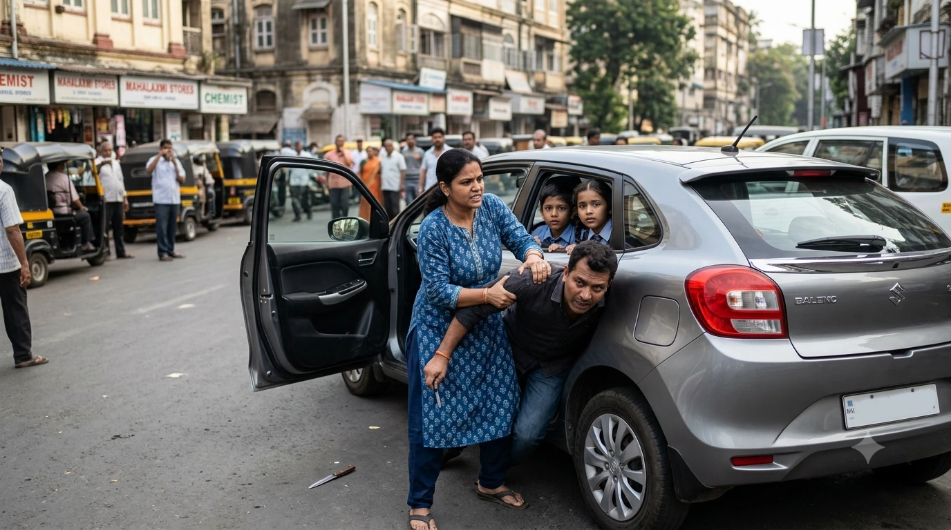 Brave Mumbai Mother Foils Knife-Point Robbery Attempt inside Her Car!