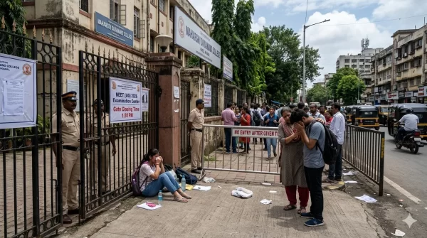 Two Mumbai Students Lose an Academic Year Due to a Mere Two-Minute Delay for NEET Exam.  
