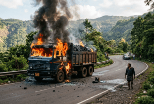 Narrow Escape in Amba Ghat: Coal-Laden Truck Engulfed in Fire, Driver Saves Life by Jumping Out Just in Time.