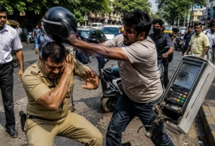 Biker Attacks Traffic Cop with Helmet and Vandalizes E-Challan Machine in Katraj!