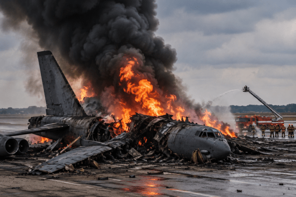 US Air Force B-52 Bomber Crashes Shortly After Takeoff, Killing All 8 Crew Members.
