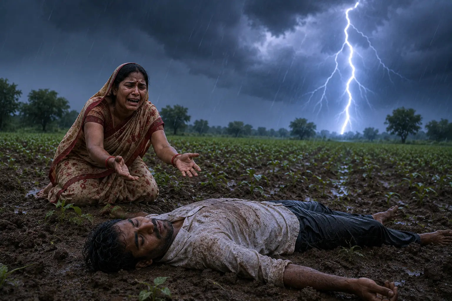 Young Farmer Struck by Lightning While Working in Field with Mother.