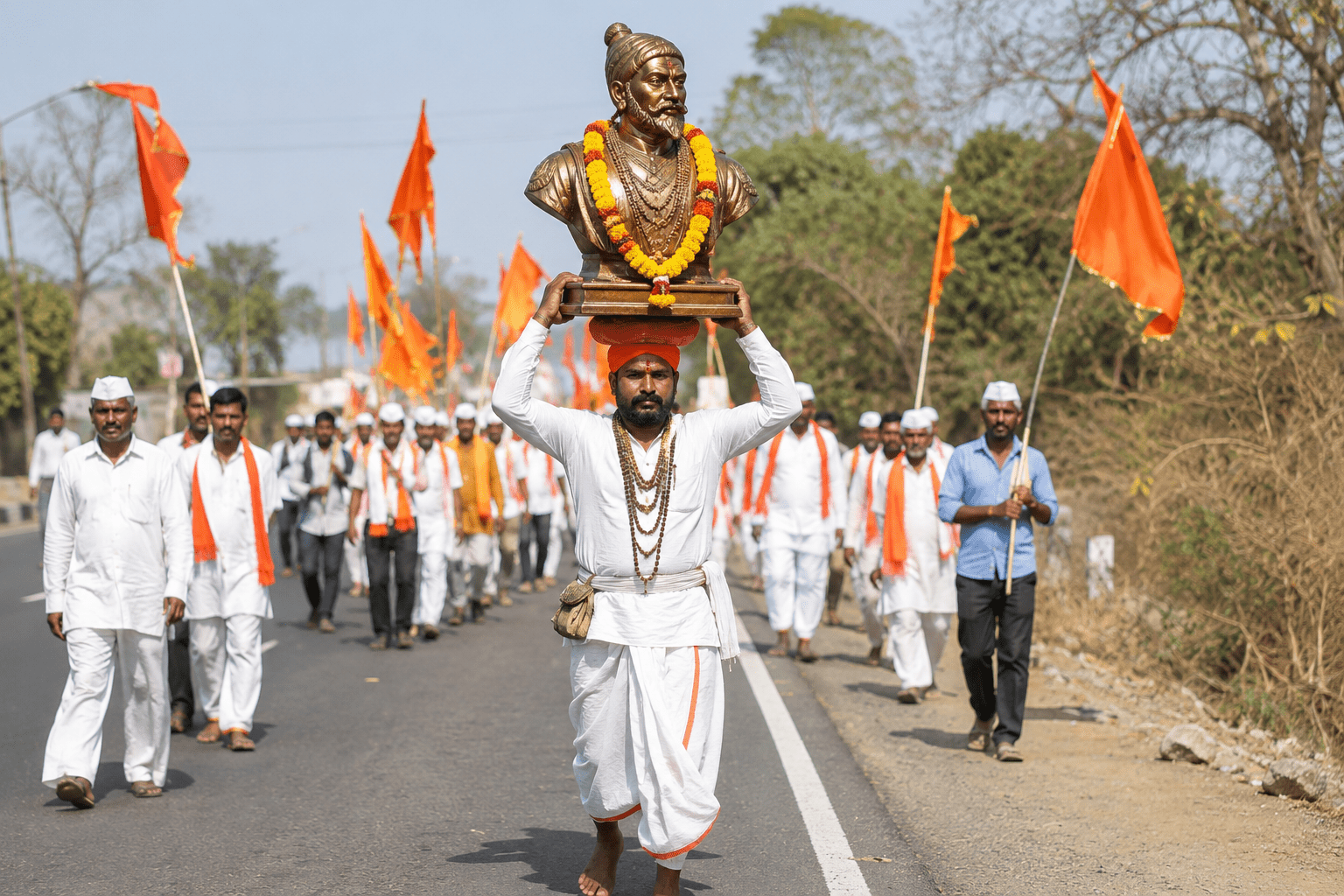 Shivbhakt Walks Miles Carrying a 39kg Statue of Chhatrapati Shivaji Maharaj on His Head