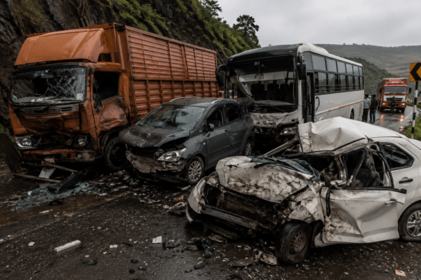 Four-Vehicle Collision in Rahud Ghat Claims Two Lives, Two Critically Injured!
