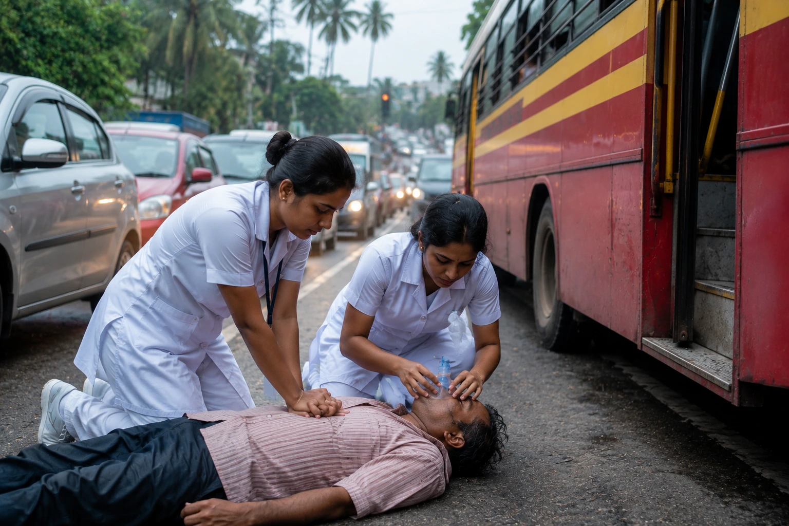 Kerala Nurses Leap Off Moving Bus to Save Man