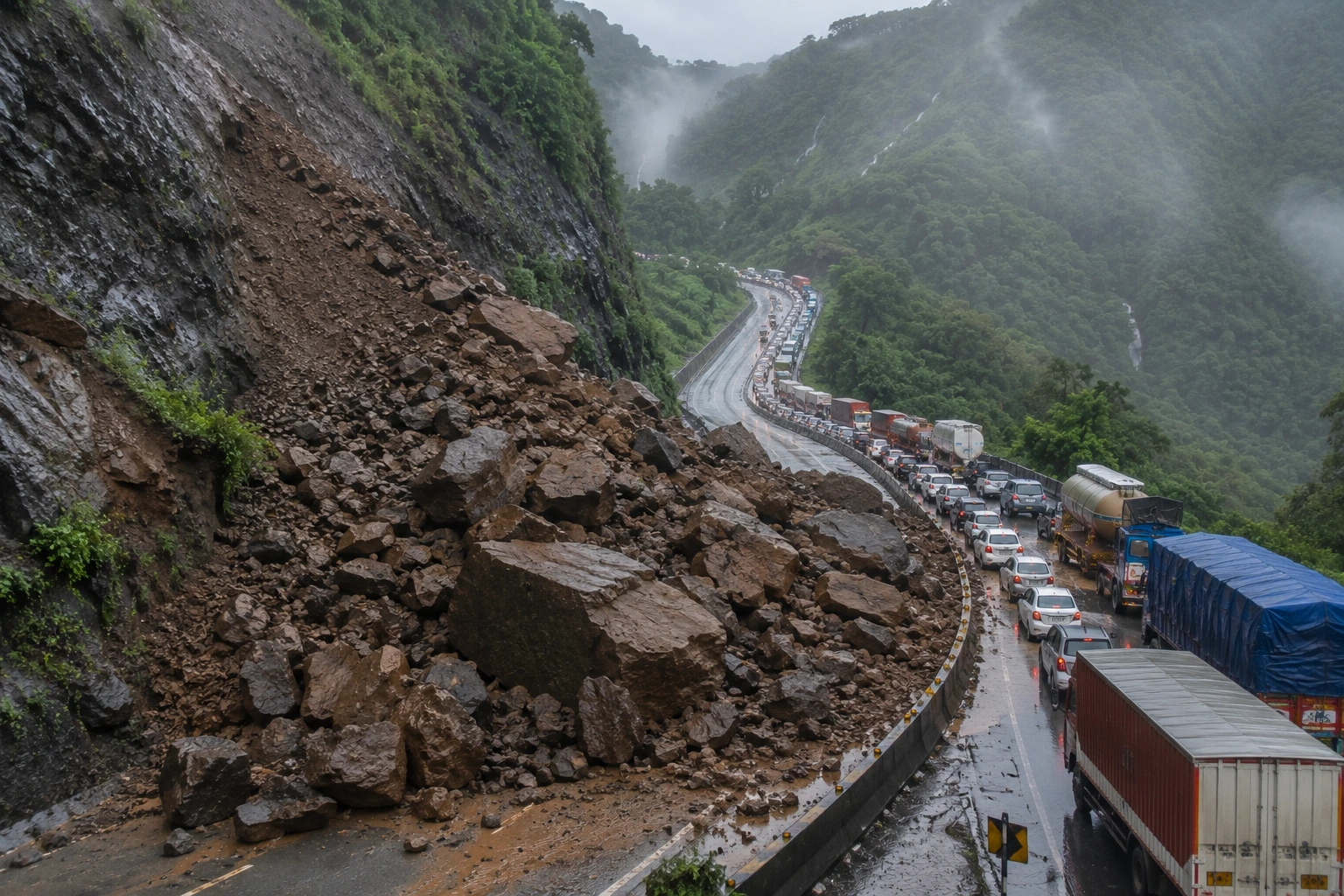 Massive Landslide Near Kashedi Tunnel Halts