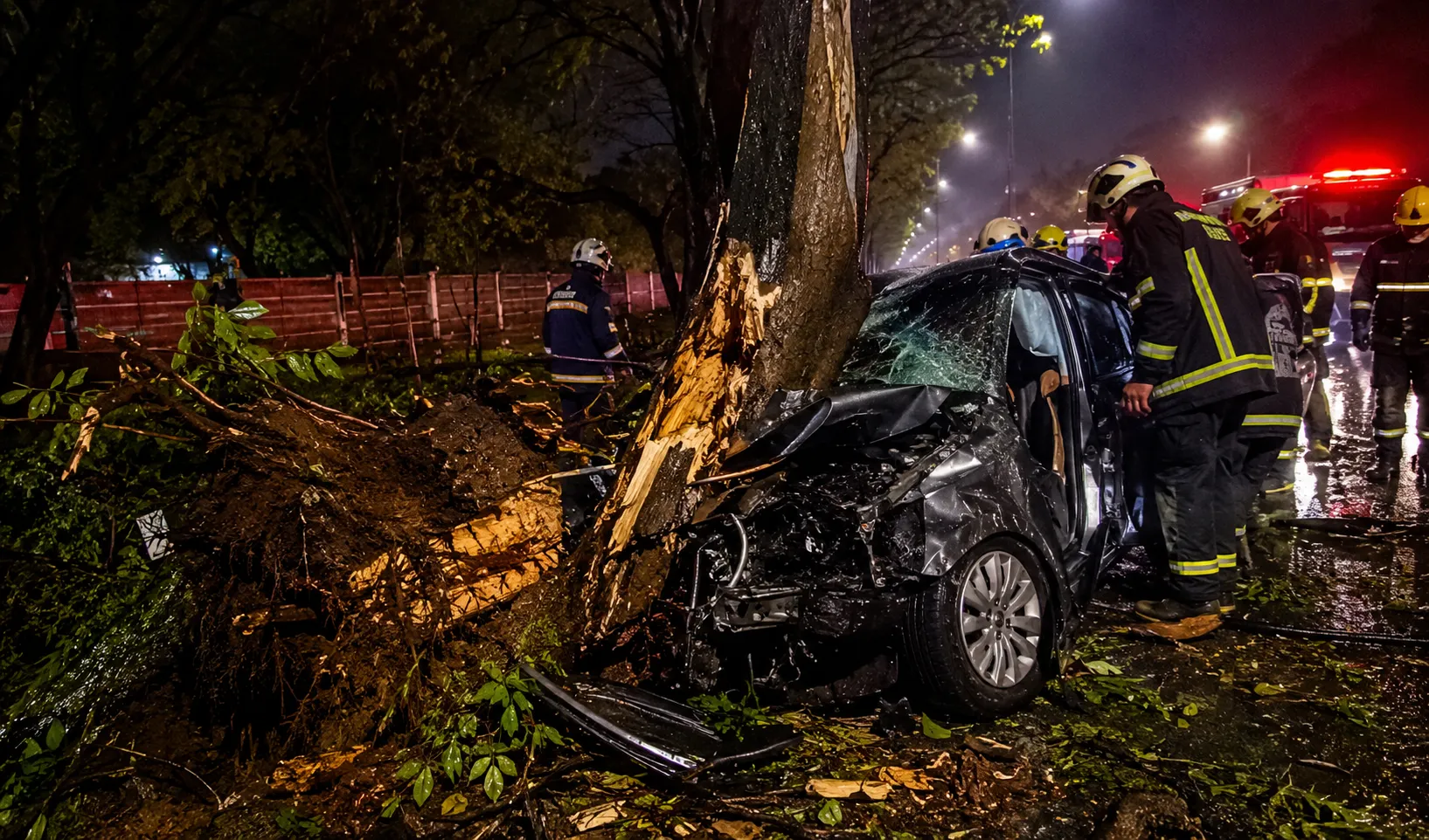Terrific Car Crash in Pune: Car Demolished After Hitting Tree at Sangamwadi, Driver Rescued!