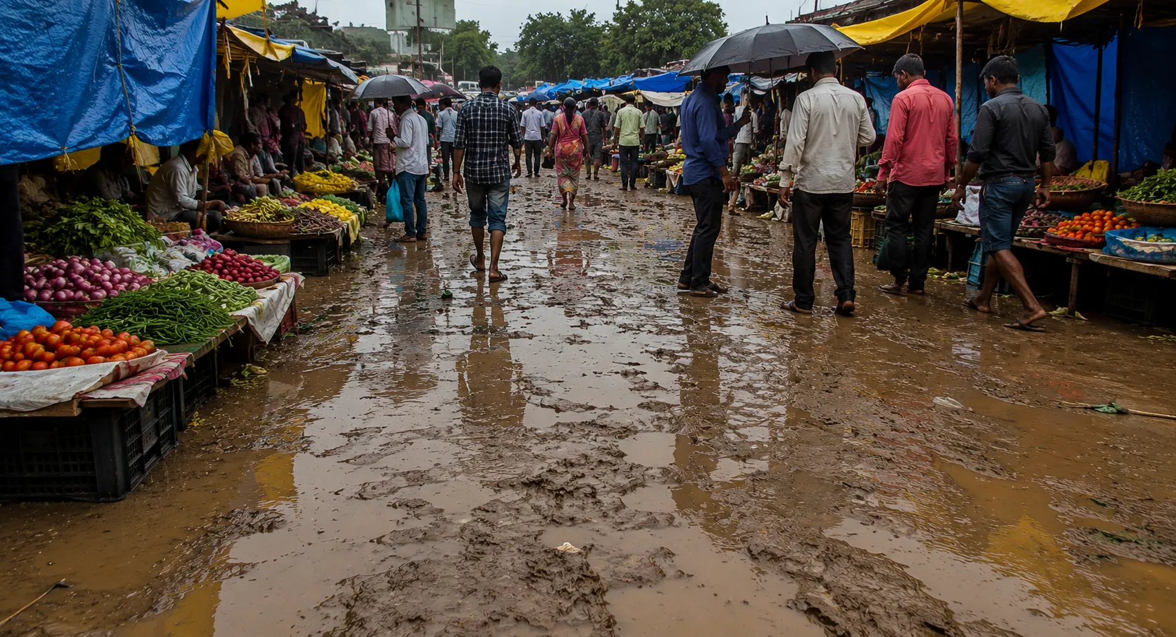 Adul Weekly Market in Mess: Heavy Rain and Lack of Basic Amenities Cause Hardships for Traders and Customers