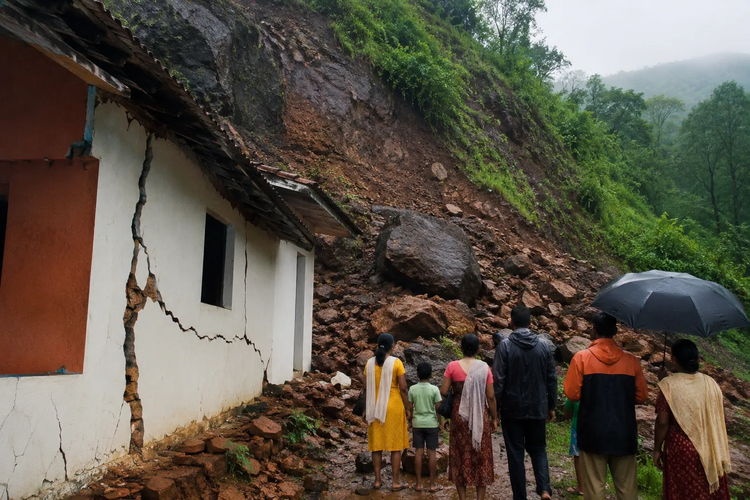 Landslide Scare in Ratnagiri! Cracks Appear on Hill and Homes