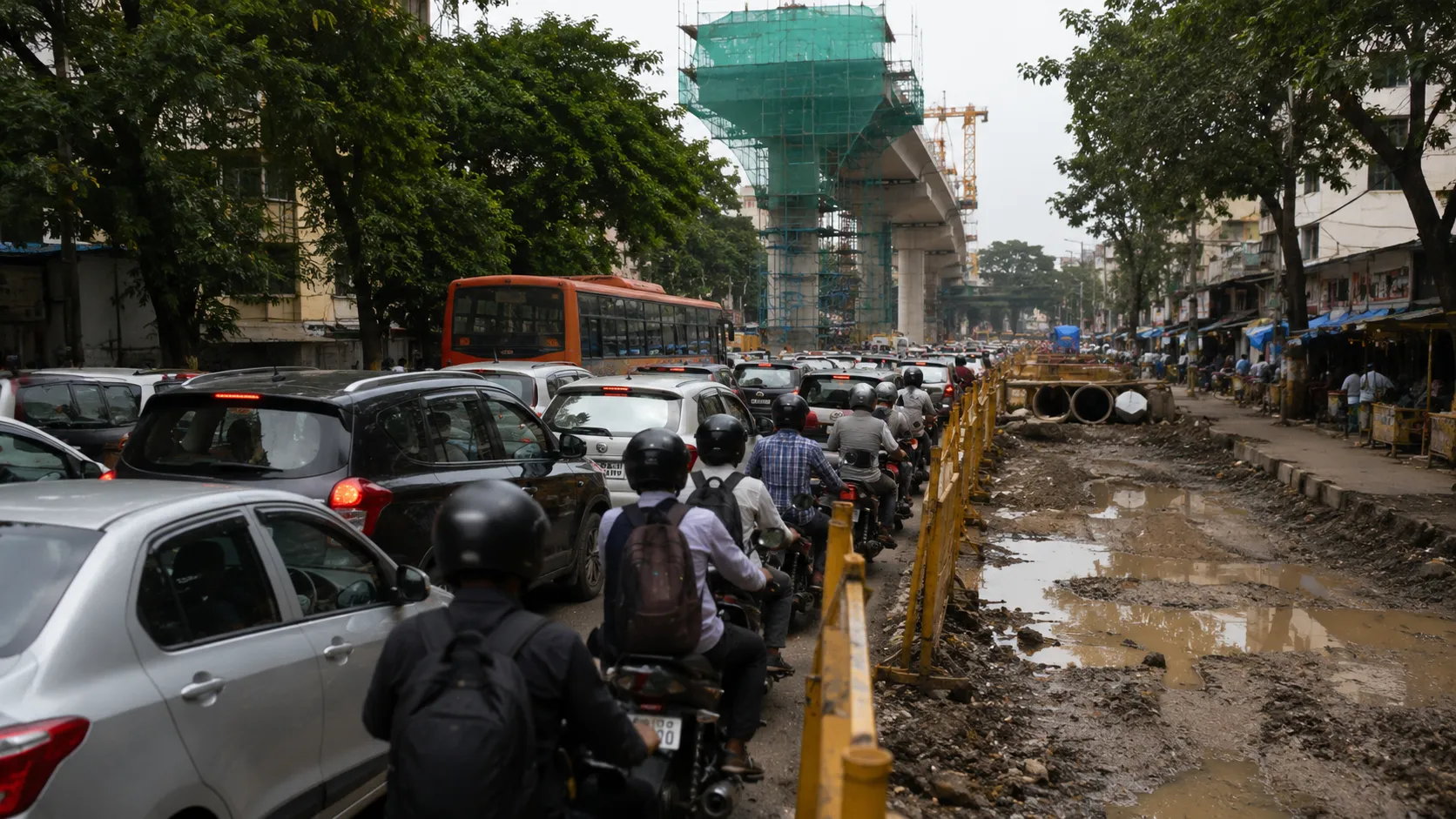 "Pune's Traffic Nightmare: Metro Work, Encroachments, and Potholes Cripple Shivajinagar-Aundh Stretch"