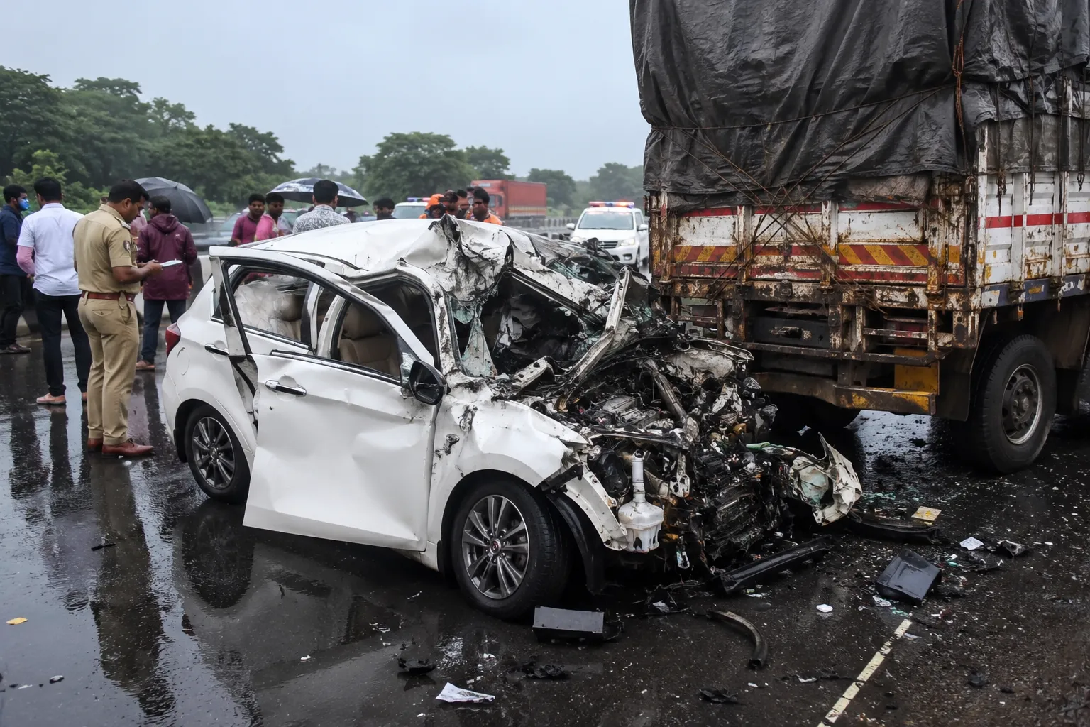 Tragic Highway Crash: Two Nashik Devotees Killed, Five Injured After Car Hits Truck