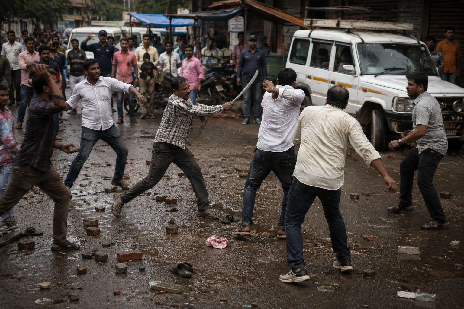 Violence in Kolhapur: Sword Attack and Stone-Pelting at Bindu Chowk Following Encroachment Dispute; Five Injured