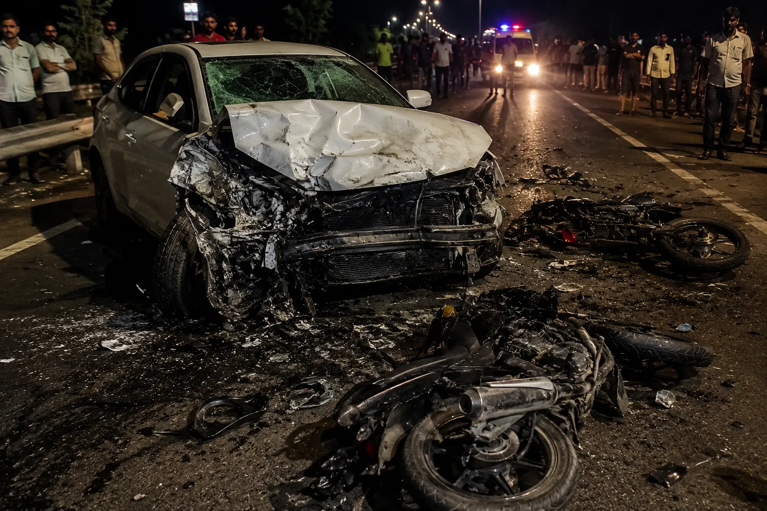 Horror on Ahilyanagar Highway: Speeding Luxury Car Flings Two-Wheelers in Ashti