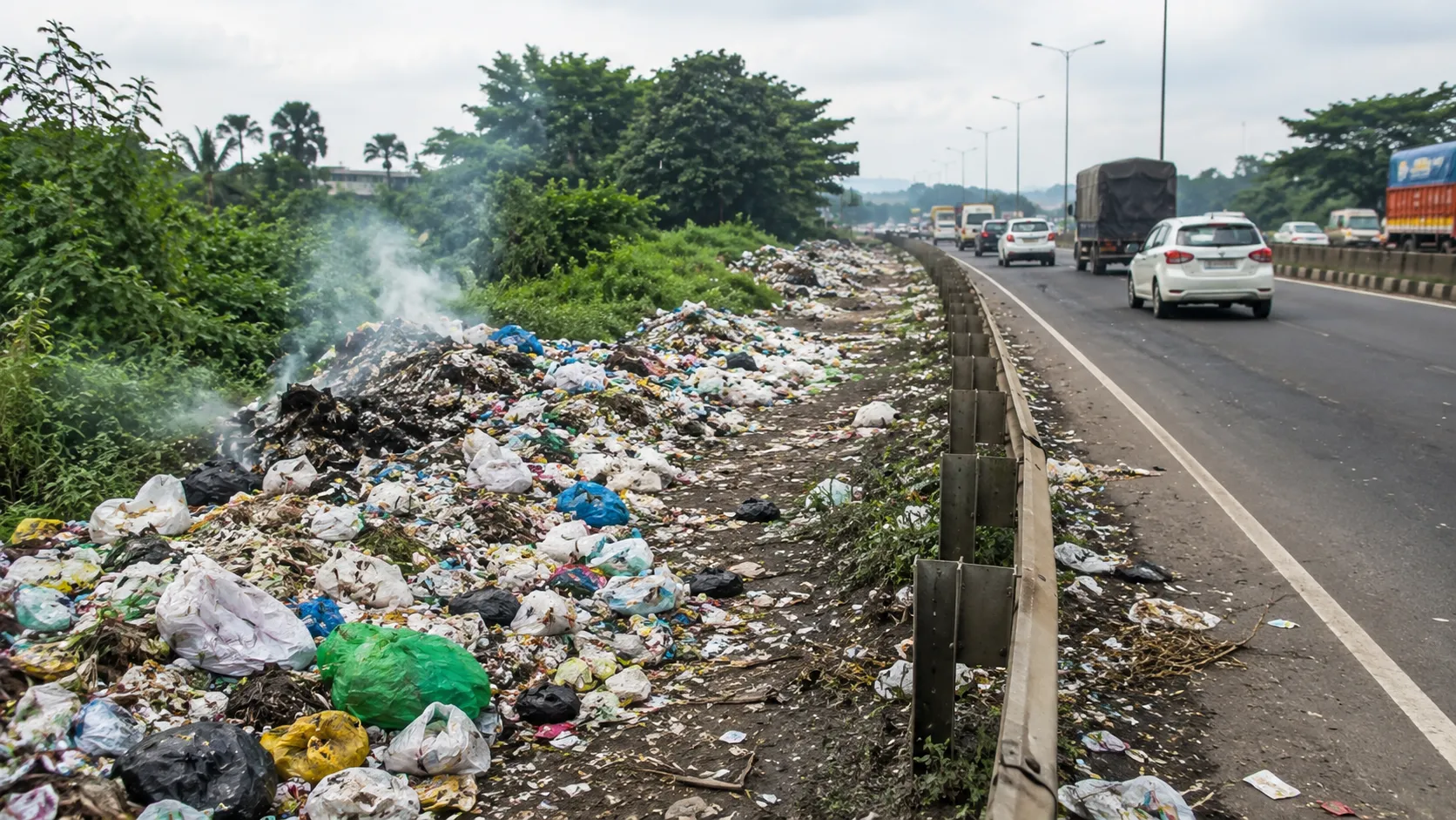 Garbage Dumping Along Pune-Nashik Highway in Alephata Raises Health Concerns: Locals Demand Strict Action and CCTV Surveillance"