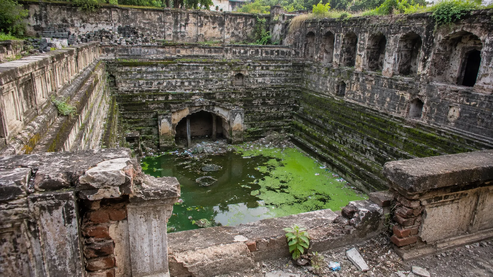 Bhonsale-Era Stepwell Near Sonegaon Lake Faces Severe Neglect: Crumbling Walls, Garbage, and Algae Threaten Nagpur's Ancient Water Heritage