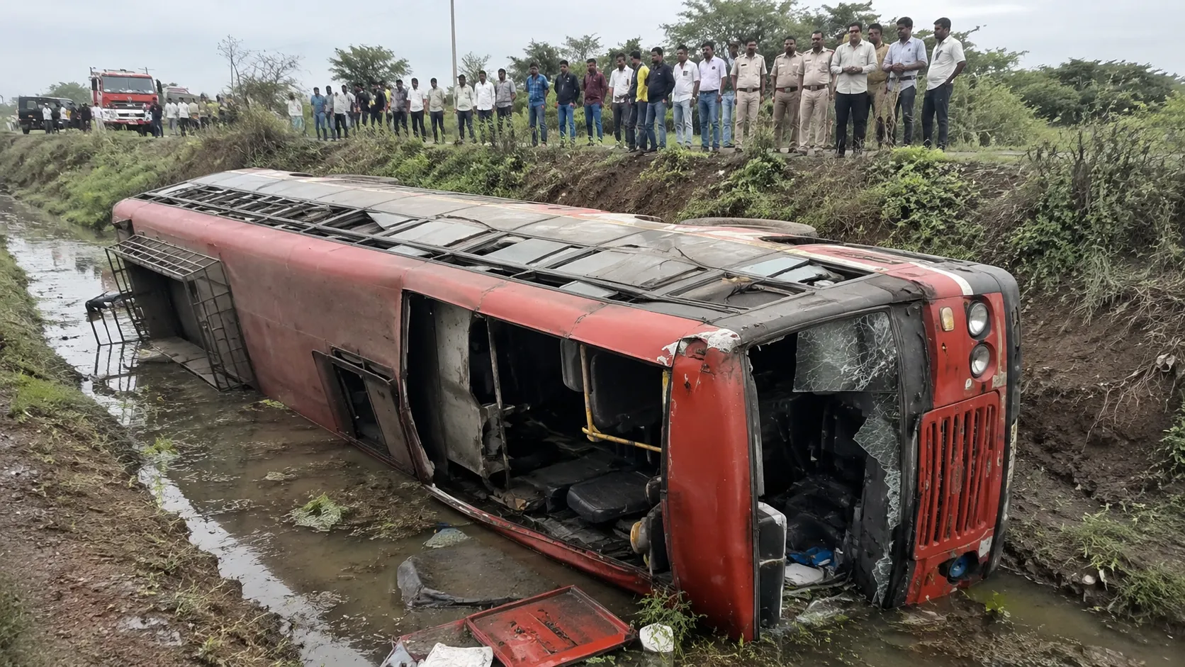 ST Bus Flips Into Nallah on Parbhani-Jintur Highway: