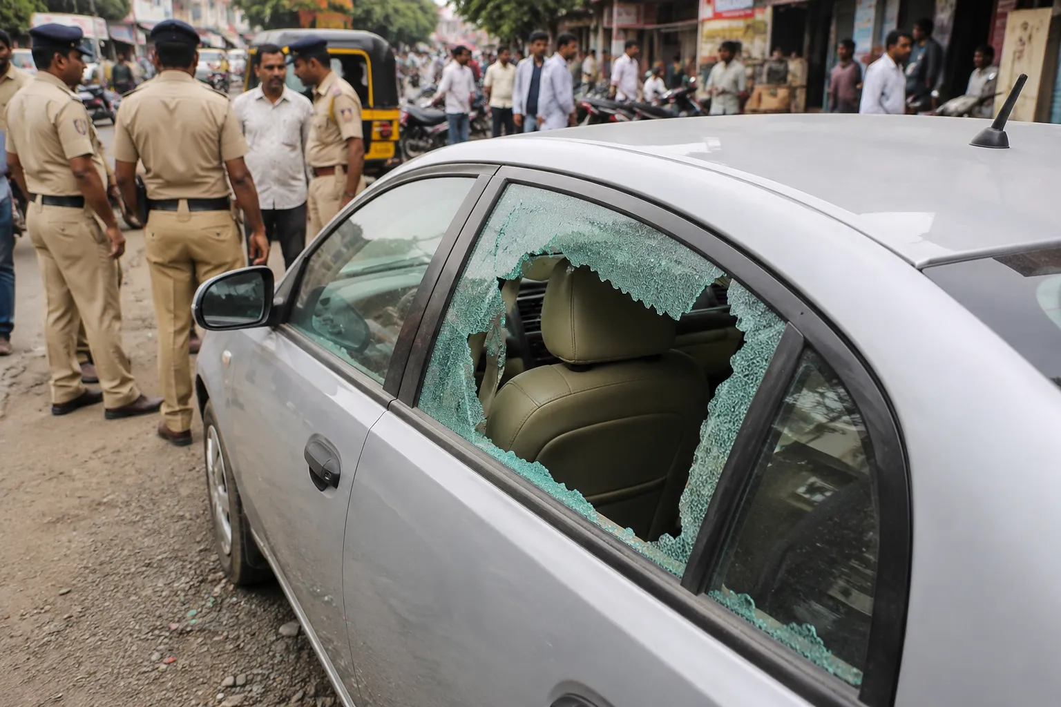 Shocking Incident in Lasalgaon: Car Window Smashed in Broad Daylight