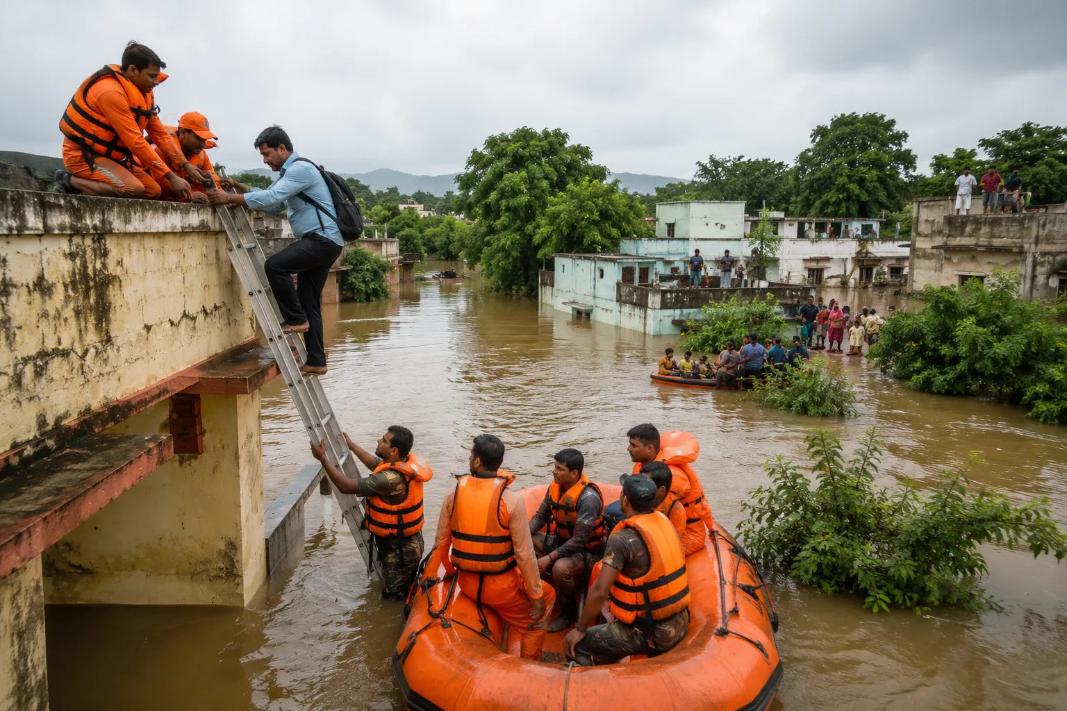 Rescue of School Teacher Trapped on Rooftop Amid Severe Floods in Jalgaon;