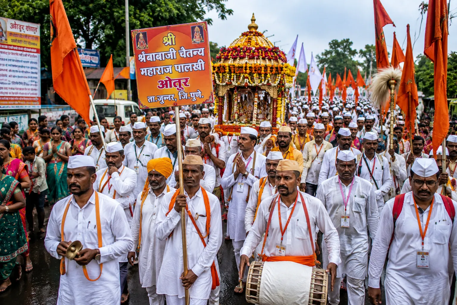 Heavy Rains Fail to Dampen Spirits: Shri Babaji Chaitanya Maharaj Palkhi